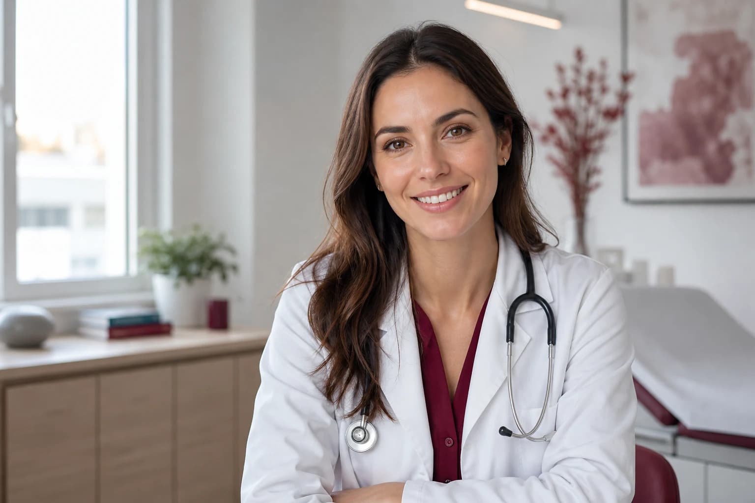 Médica en su consulta protegida frente a una baja laboral